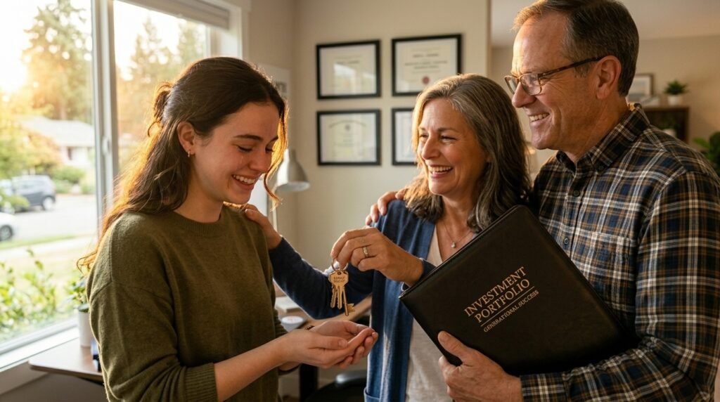 Multiple generations celebrate the transfer of values and financial opportunities.
The image symbolizes building wealth that lasts beyond one lifetime.
Family connection, planning, and ownership are central themes.
It reflects the idea of creating a meaningful financial legacy.