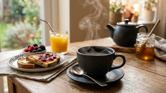 Freshly brewed organic black tea with rich flavor.
