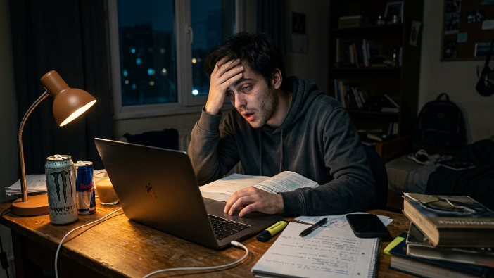 Energy drink consumption late at night affects healthy sleep.