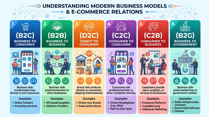 Illustration explaining different types of e-commerce business models.