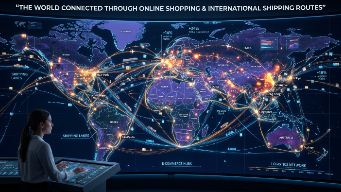 Global e-commerce network connecting customers and businesses worldwide.