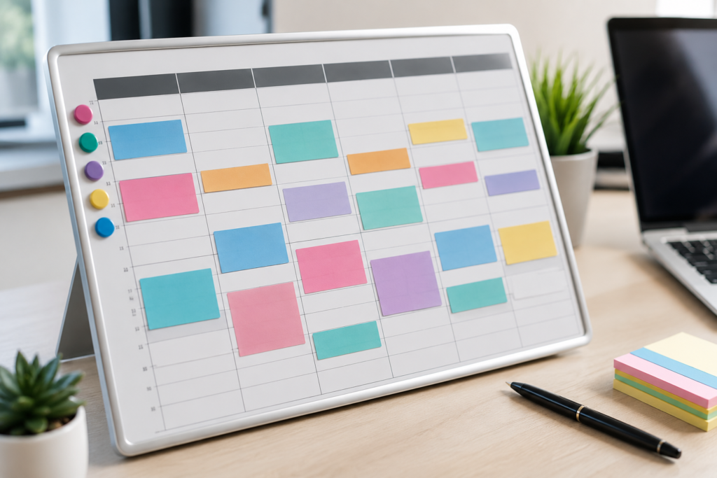 Weekly planner showing time blocks for an AI-supported professional workflow