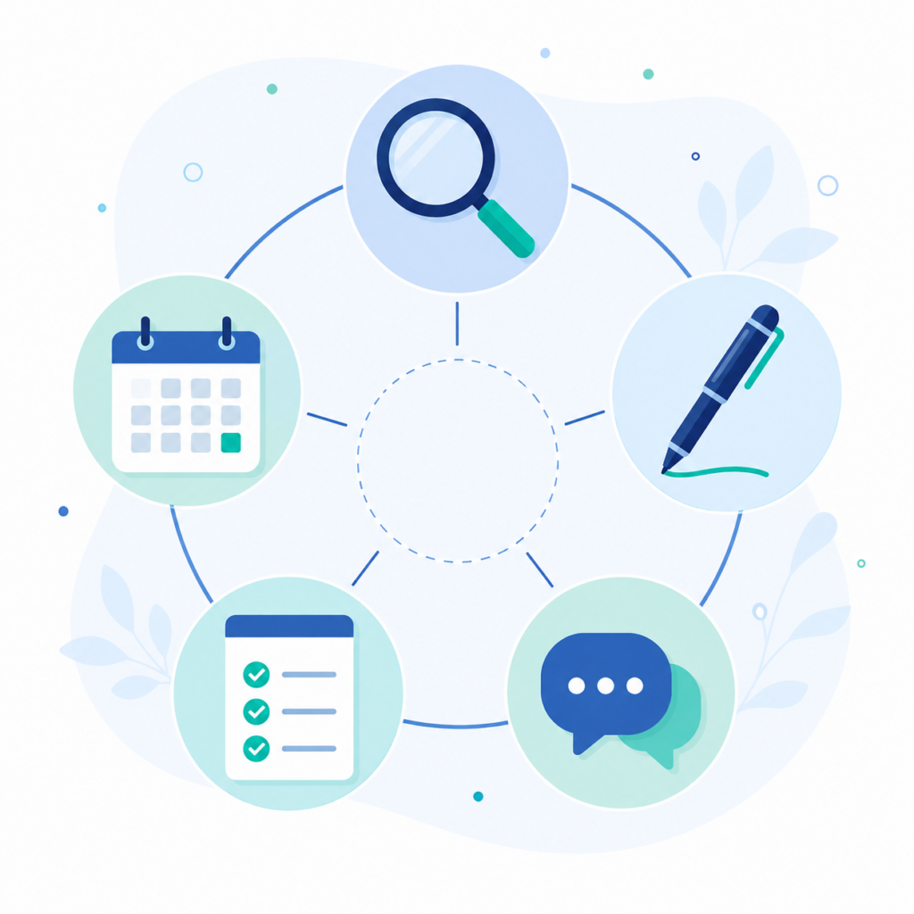 Icon illustration representing different categories of AI productivity tools