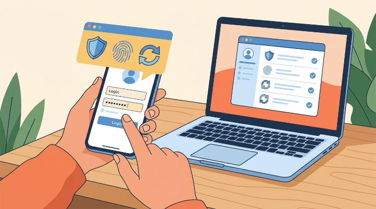 Illustration of autofill working across a phone and laptop after setting up a password manager