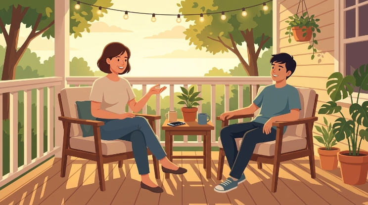 Teenager and parent having an open conversation about online privacy